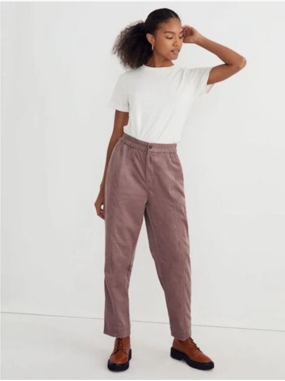 Madewell Corduroy Pull On Tapered Leg Pant In Fig/ Mauve Size XS